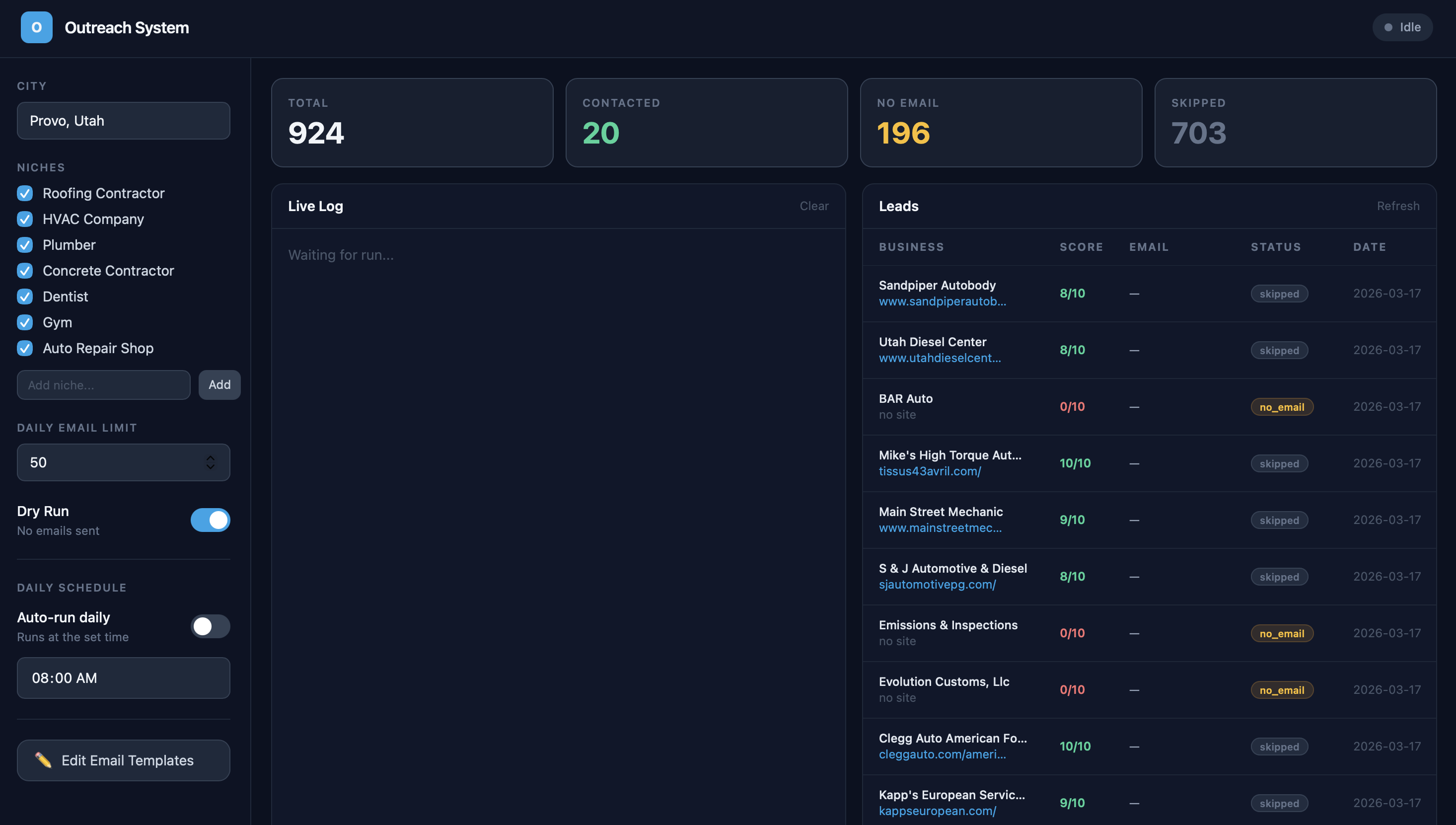 Automated outreach system targeting local service businesses